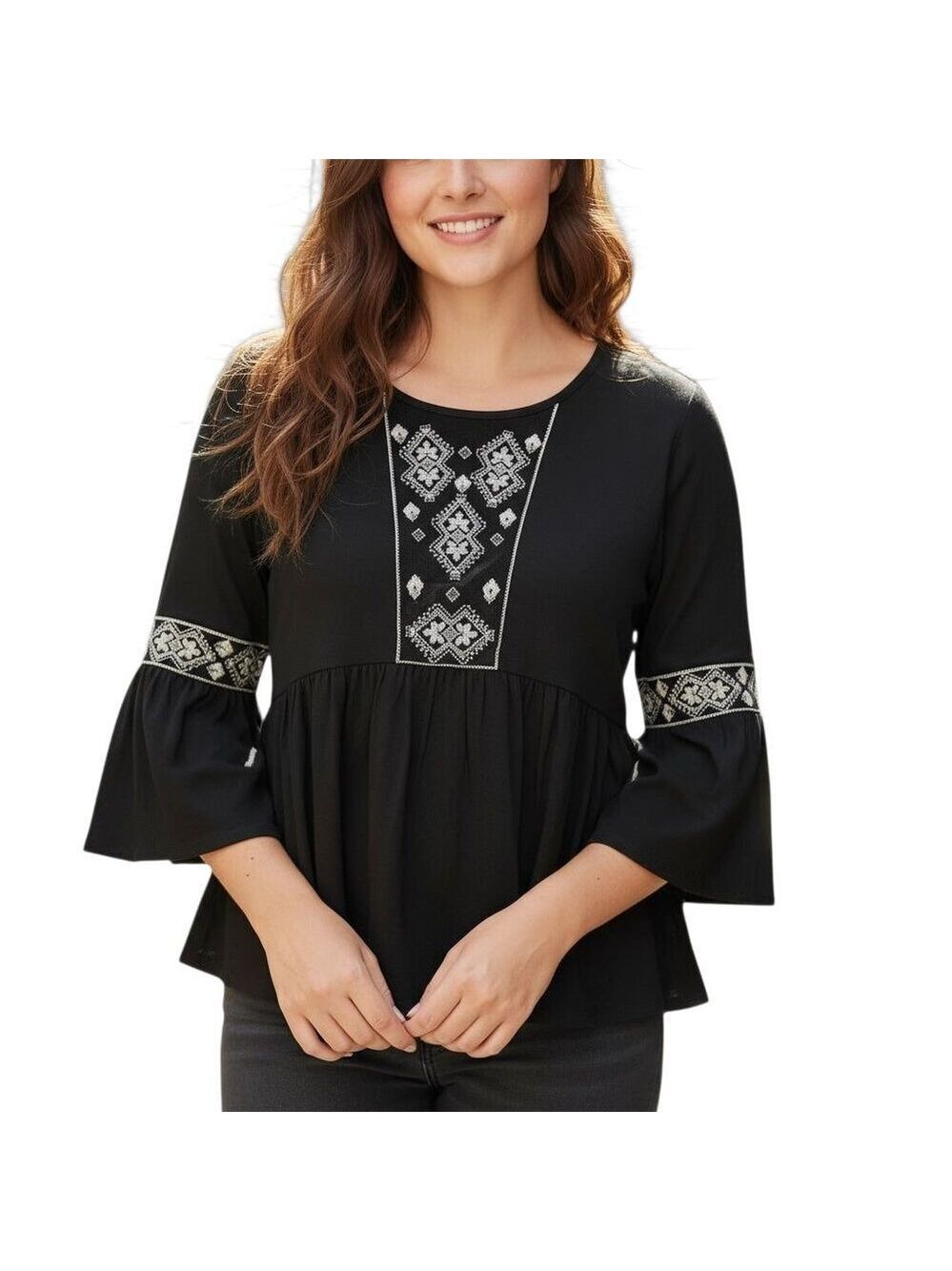 New Directions Black Scoop Neck 3/4 Sleeve Top Size 1X NWT
